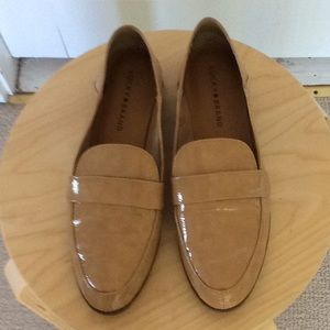 Tan patent loafers